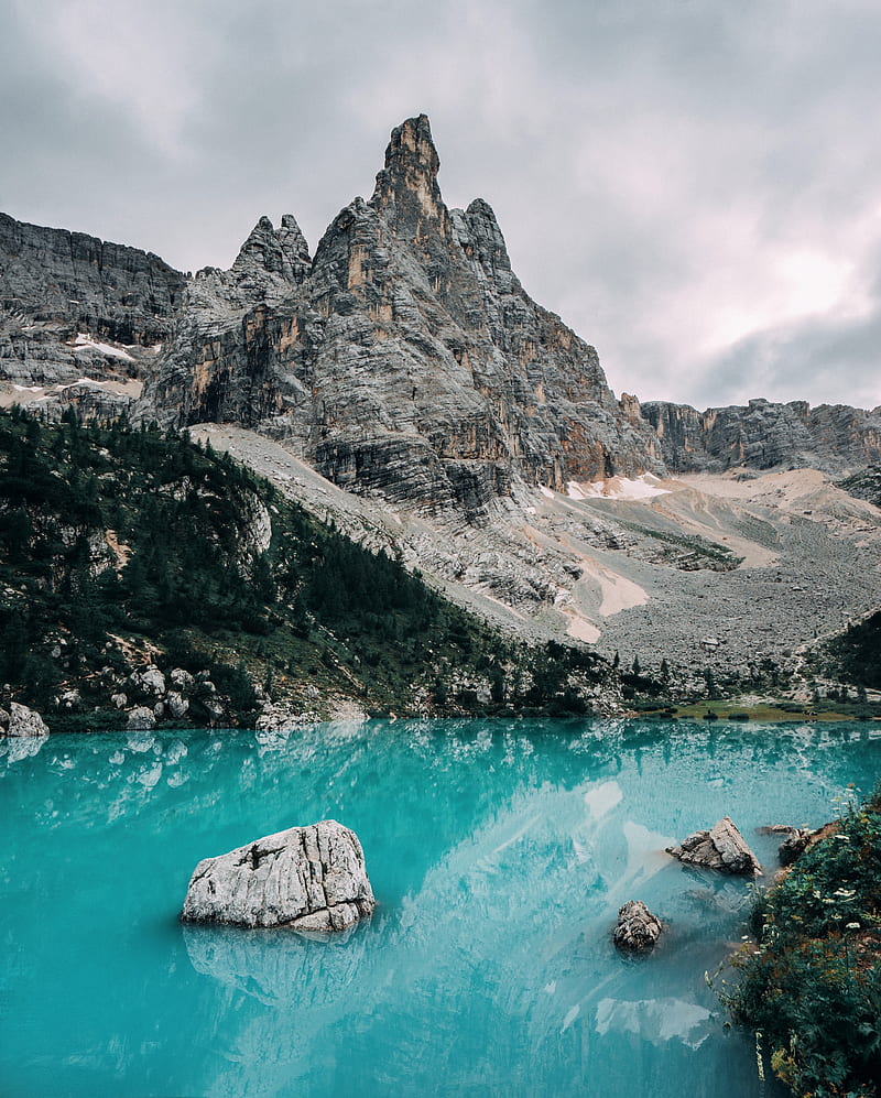 rocks, mountains, lake, landscape, stones, HD phone wallpaper