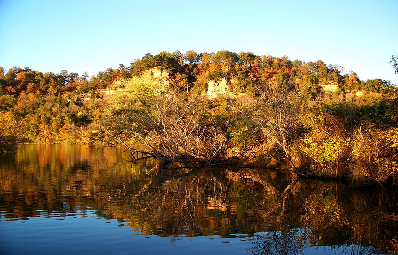 Cumberland River, fall, autumn, water, cumberland, river, trees, HD wallpaper
