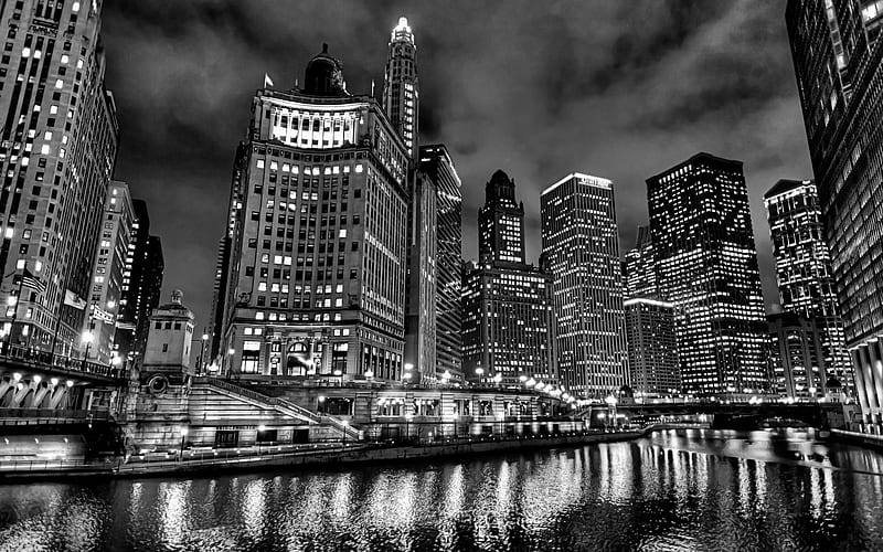 chicago skyline black and white background