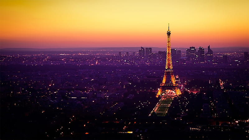 Shimmering Paris Eiffel Tower With Yellow Sky Background During Sunset Travel, HD wallpaper