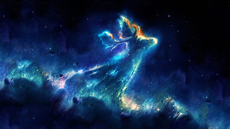 orange and blue cosmic cloud #space #galaxy #universe digital art #nebula  #stars #eyes #2K #wallpaper #hdwallpaper #deskto…