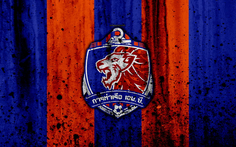 FC Port, grunge, Thai League 1, soccer, art, football club, Thailand, Port, logo, stone texture, Port FC, HD wallpaper
