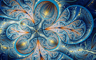 fractals, abstraction, floral patterns, 3D flowers, creative, HD wallpaper