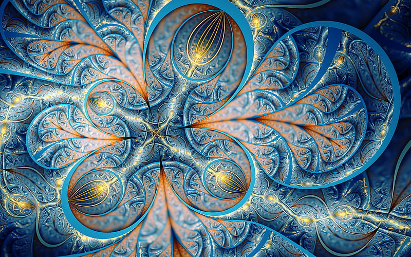fractals, abstraction, floral patterns, 3D flowers, creative, HD wallpaper