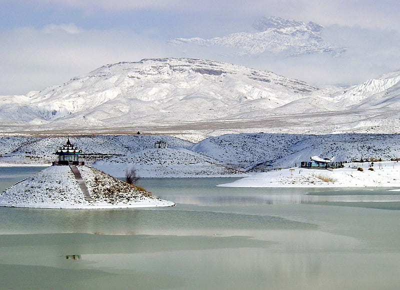 Snowy Hanna Lake, Pakistan National Park, Quetta Pakistan, national, quetta, park, sky, clouds, lake, cold, mountain, water, snow, pakistan, hanna, nature, HD wallpaper
