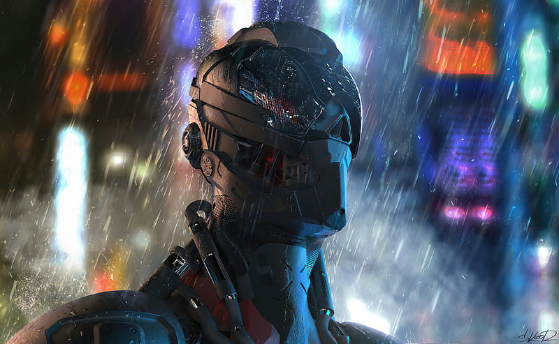 Rain Cyborg Robot , robot, rain, cyborg, artist, artwork, digital-art, artstation, HD wallpaper