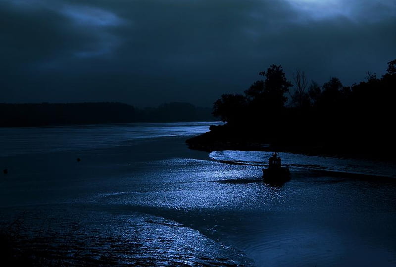 Deep Blue Moonlight, moonlight, lake, blue, deep, HD wallpaper