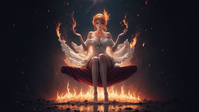 Overclocking Goddess, fantasy-girls, flame, artist, artwork, digital-art, deviantart, HD wallpaper