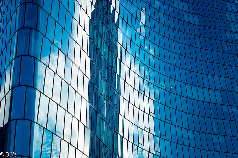 building, facade, architecture, glass, reflection, blue, HD wallpaper