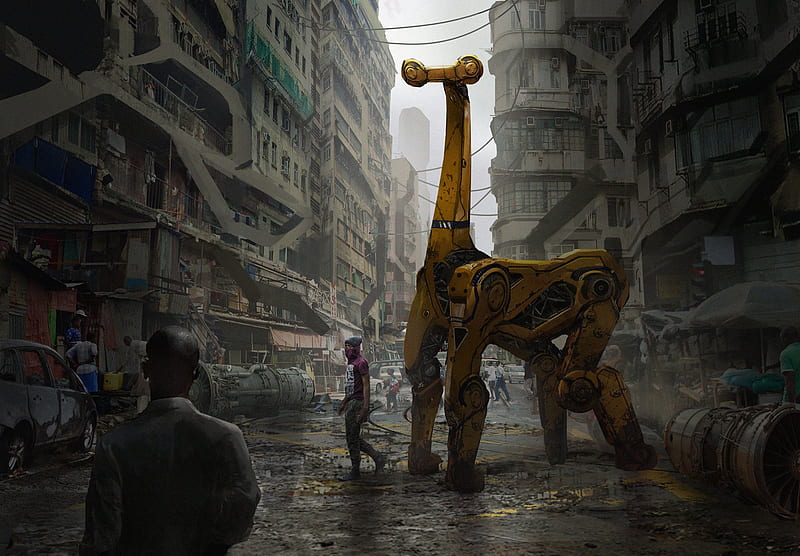 Cyberpunk City Giraffe Artwork, cyberpunk, giraffe, city, artist, artwork, digital-art, HD wallpaper