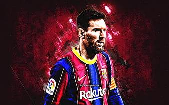 Lionel Messi, portrait, FC Barcelona, Leo Messi, burgundy stone background,  Messi art, HD wallpaper | Peakpx