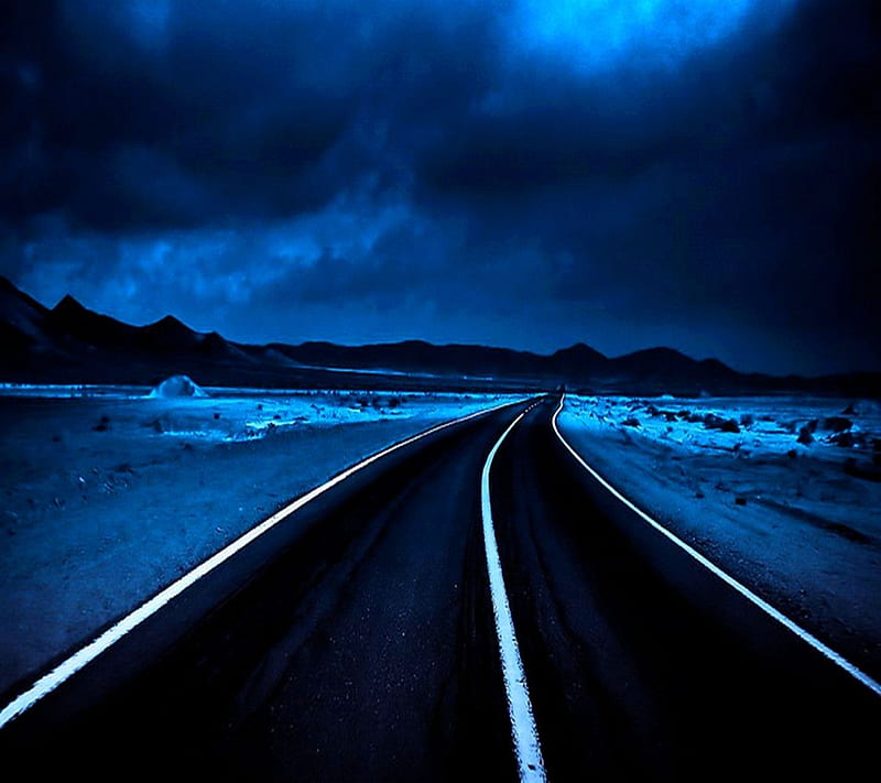 Night Highway, clouds, desert, highway, landscape, nature, new, nice, night, sky, HD wallpaper