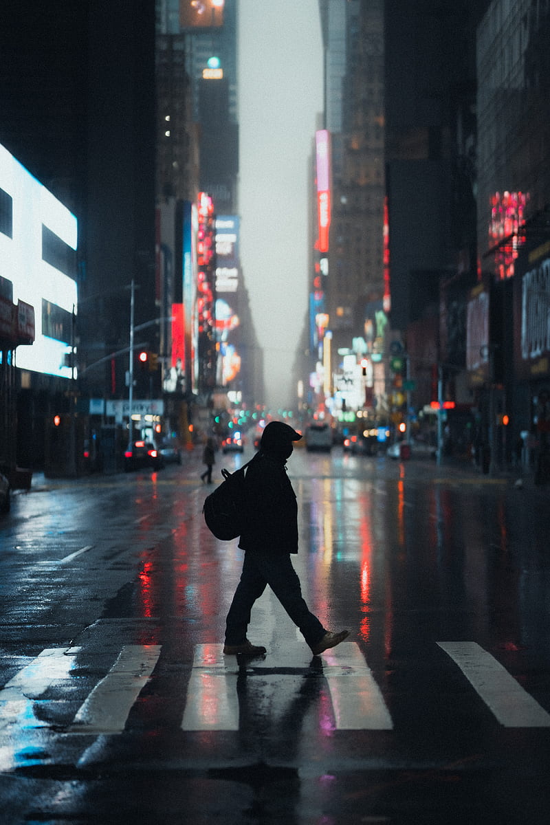 silhouette, alone, walk, city, street, road, HD phone wallpaper