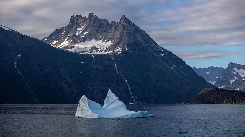 Prince Christian Sound, Greenland, sea, sky, iceberg, rocks, clouds, HD wallpaper