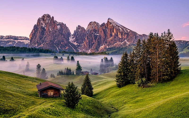 Dolomites, morning, summer, fog, mountains, beautiful nature, Italy, italian nature, Europe, HD wallpaper