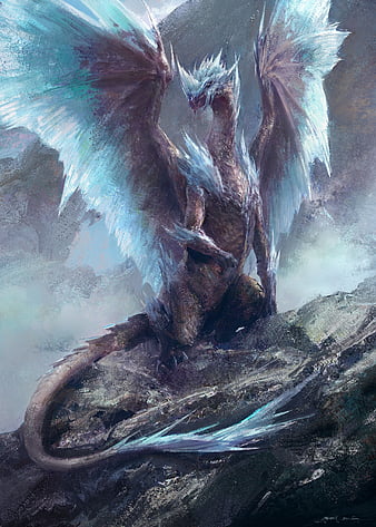 Mazert Young, artwork, dragon, creature, fantasy art, Monster Hunter World: Iceborne, Velkhana, HD phone wallpaper