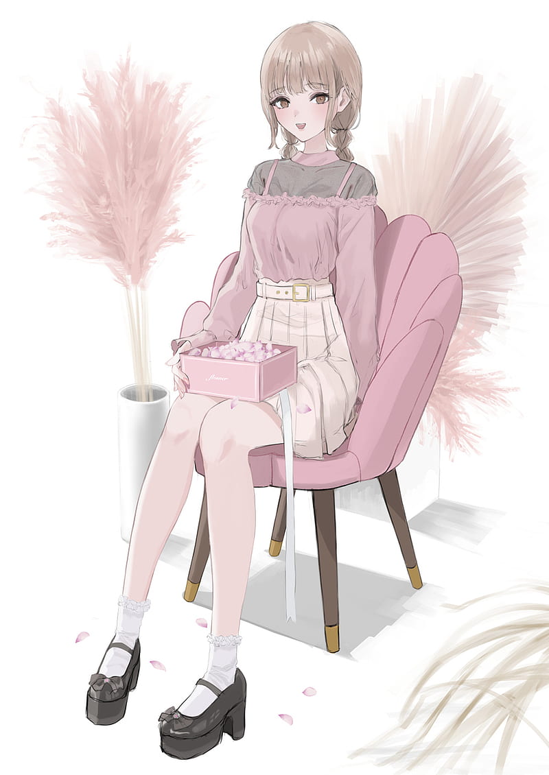 Digital Illustration Anime Girl Sitting Pose: ilustrações stock 1501104107