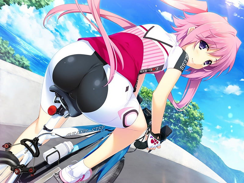 Bike Girl - Nirasaki Hinata, Anime, Summer, Lovely X Cation, HighSchool Girl, Bike, Beauty, Game, Girl, Nirasaki Hinata, HD wallpaper