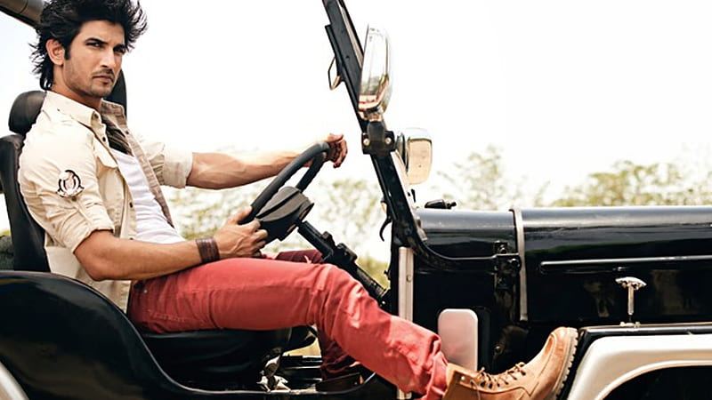 Sushant Is Sitting Inside Jeep Wearing Sandal Brown Dress Sushant Singh Rajput, HD wallpaper