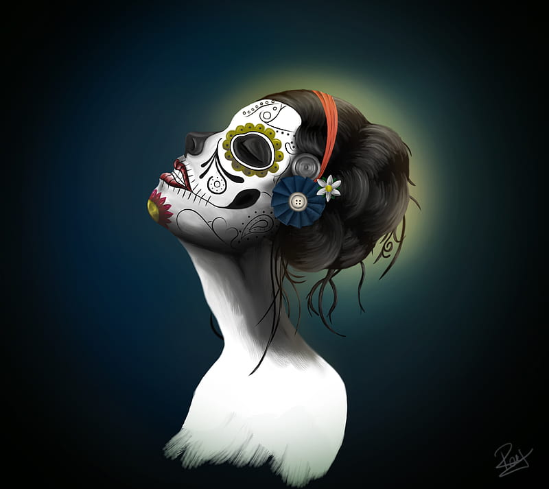 Sugar Skull, darkdroid, girls, skull, HD wallpaper