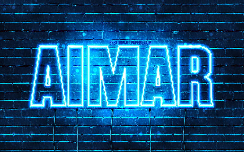 Aimar with names, Aimar name, blue neon lights, Happy Birtay Aimar, popular spanish male names, with Aimar name, HD wallpaper
