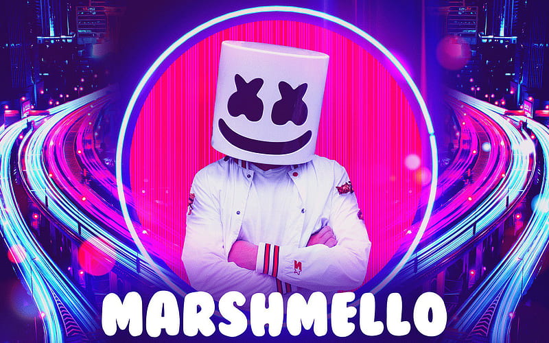DJ Marshmello, abstract art, american DJ, music stars, Christopher Comstock, fan art, creative, Marshmello Helmet, superstars, Marshmello, DJs, HD wallpaper