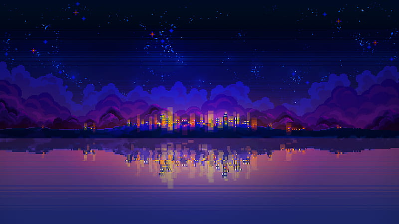 PixelArt Night Landscape, HD wallpaper