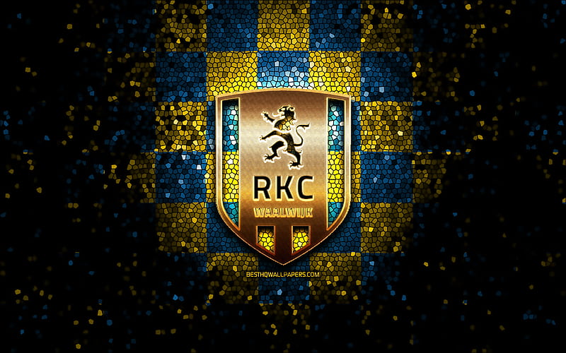 Waalwijk FC, glitter logo, Eredivisie, blue yellow checkered background, soccer, Dutch football club, Waalwijk logo, mosaic art, football, RKC Waalwijk, HD wallpaper