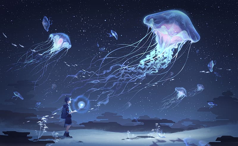 prompthunt: jellyfish fairy princess in the streets of japan, chibi cute  anime scenery | a concept of melancholic euphoric heartshine in the crush  of oblivion. the vibrancy of nouveau is gilded with