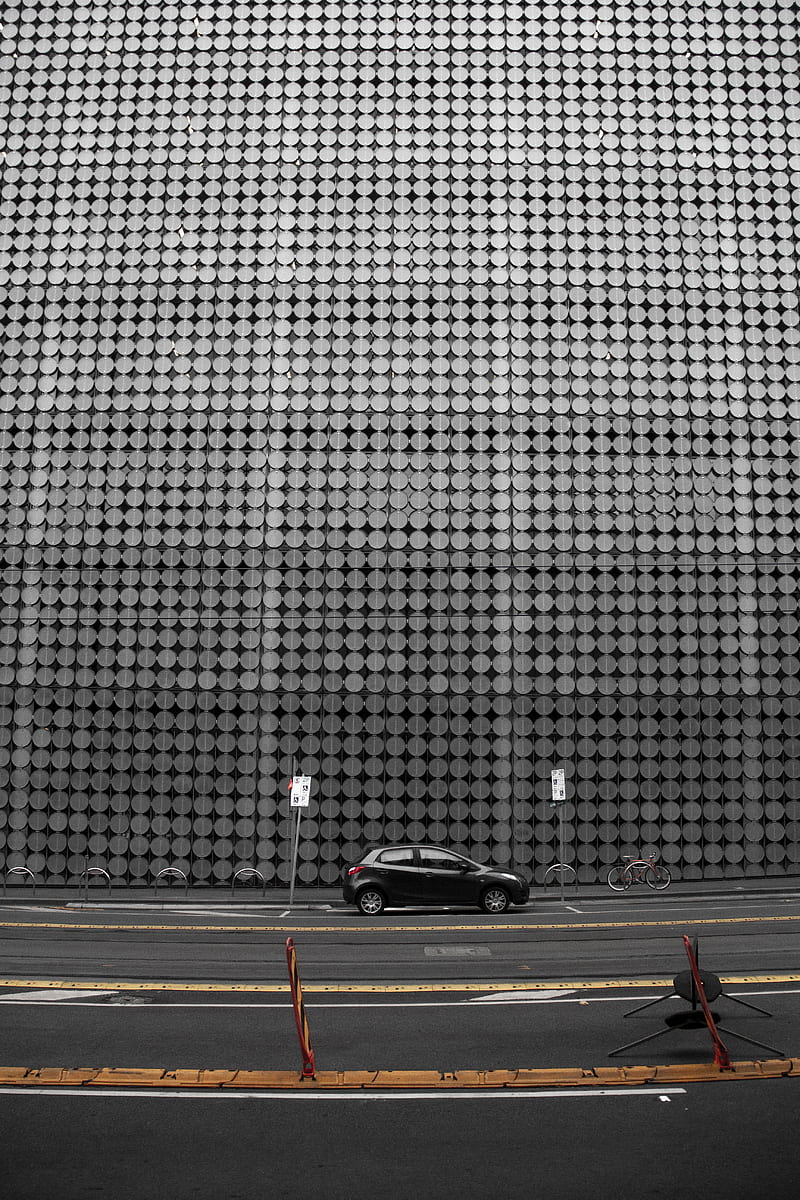 building, facade, car, road, architecture, gray, HD phone wallpaper
