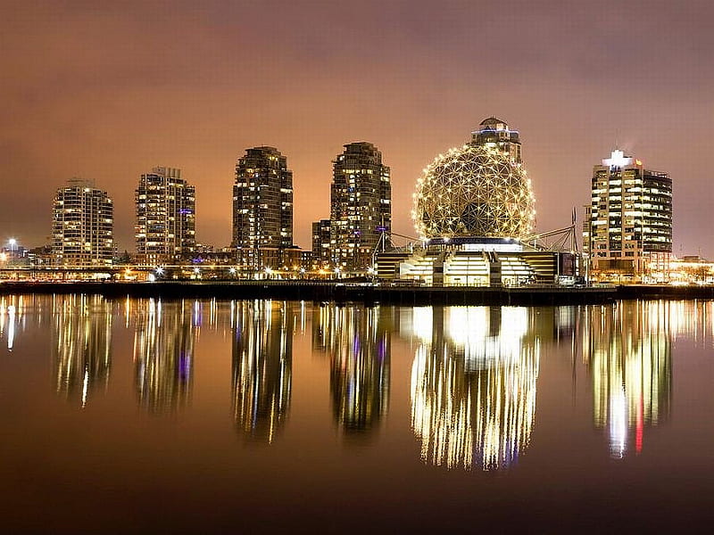 Downtown Vancouver, vancouver, british-columbia, false-creek, reflected, downtown, HD wallpaper