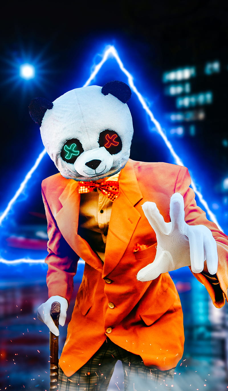 Panda Masked Man City Light Neon Triangle Hd Phone Wallpaper Peakpx