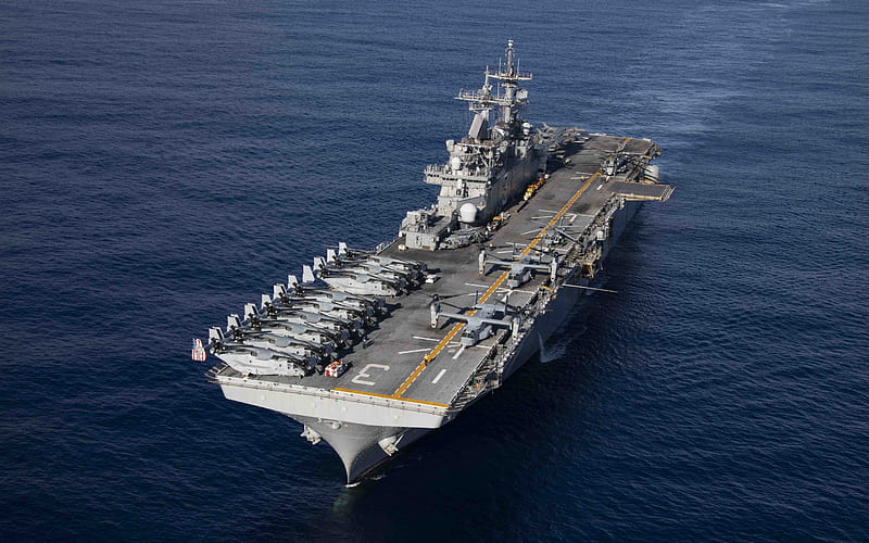 USS Kearsarge, L-3, american amphibious assault ship, Wasp-class, US Navy, Ocean, USA, Bell Boeing V-22 Osprey, HD wallpaper