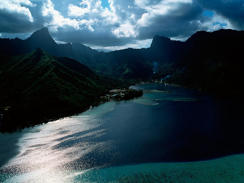 Bird-eye view of the coast of Tahiti, HD wallpaper
