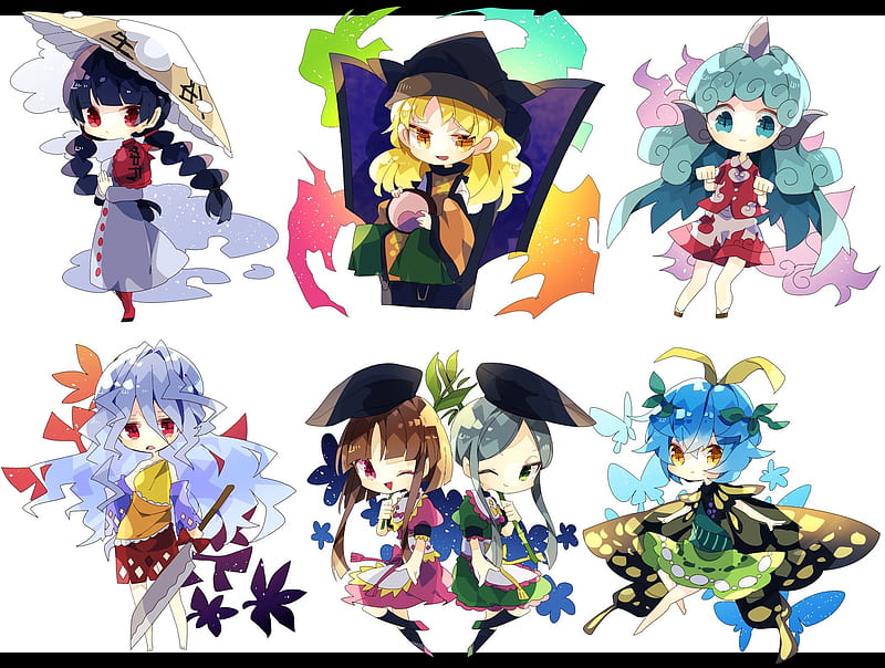 Anime, Touhou, Eternity Larva , Sakata Nemuno , Narumi Yatadera , Mai Teireida , Satono Nishida, HD wallpaper