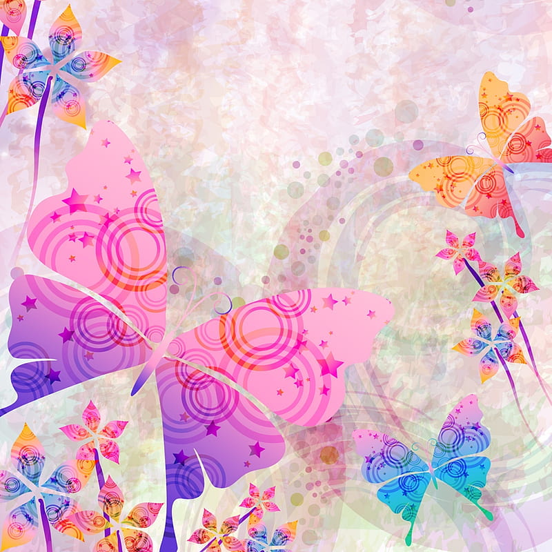 Butterfly Girly Pink, colors, desenho, designs, floral, flower, HD phone wallpaper