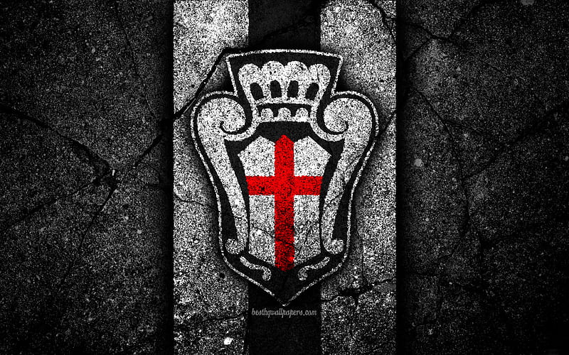 Pro Vercelli FC, logo, Serie B, football, black stone, Italian football club, soccer, emblem, Pro Vercelli, asphalt texture, Italy, FC Pro Vercelli, HD wallpaper