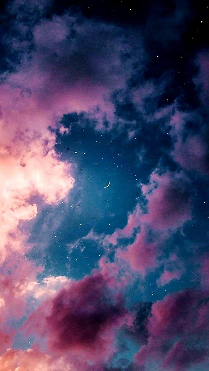 Night Sky Background, asthetic, blue, cloud, clouds, cute, nightime, pink, purple, stars, HD phone wallpaper