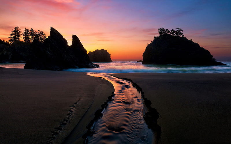 Landscapes beach silhouette-R, HD wallpaper