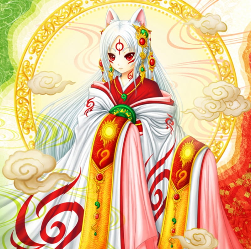 Okami, pretty, forgeous, kitsune, white hair, bonito, magic, sweet, nice,  japan, HD wallpaper | Peakpx