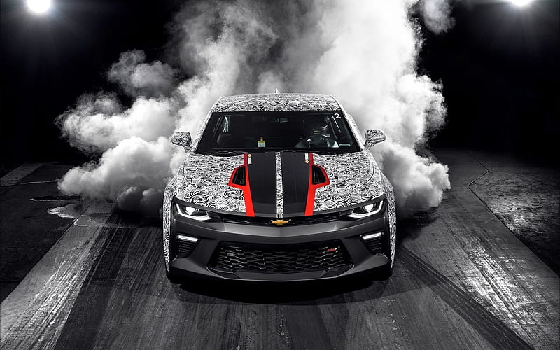 Chevrolet Camaro SS, smoke, 2017 cars, drift, supercars, Chevrolet, HD wallpaper