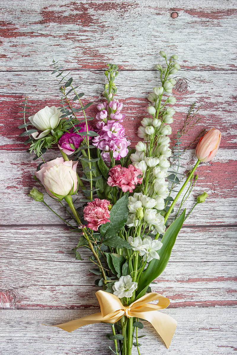 bouquet, flowers, ribbon, HD phone wallpaper