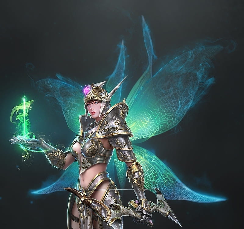 Warrior fairy, fairy, t swck, armor, fantasy, wings, green, girl, HD ...