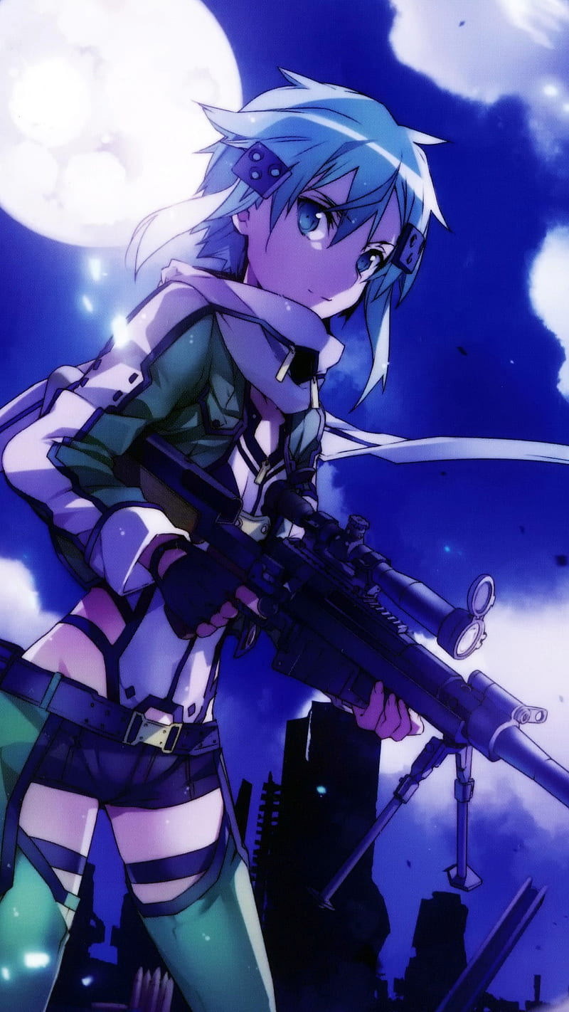 anime, Asada Shino, anime girls, gun, Sword Art Online, Gun Gale Online, HD phone wallpaper