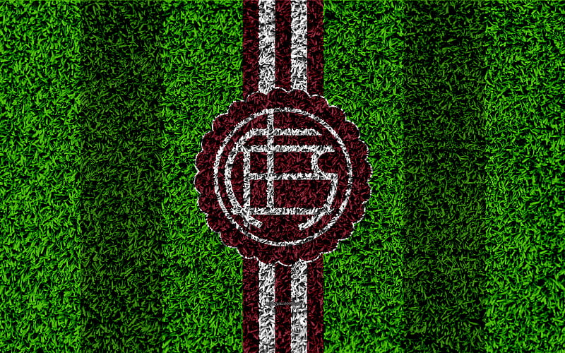 Club Atletico Lanus football lawn, logo, Argentinian football club, grass texture, purple white lines, Superliga, Lanus, Argentina, football, Argentine Primera Division, Superleague, Lanus FC, HD wallpaper