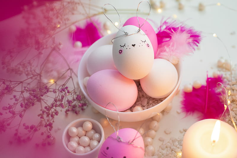 White And Pink Easter Bunny Eggs, HD wallpaper