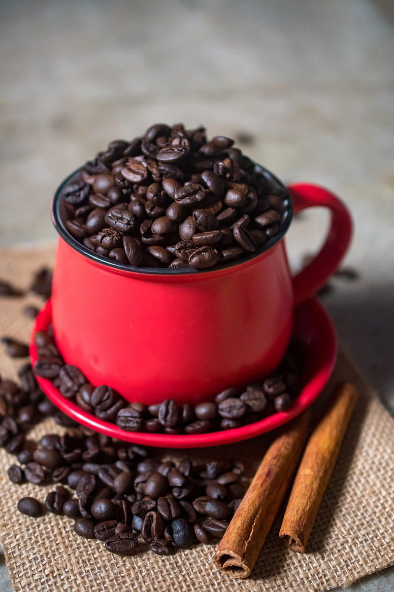 coffee, beans, cup, cinnamon, HD phone wallpaper