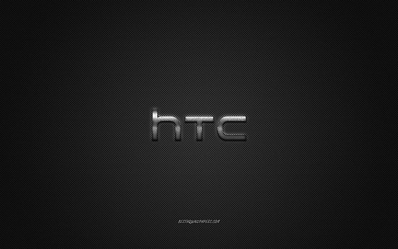 HTC logo, gray shiny logo, HTC metal emblem, for HTC smartphones, gray carbon fiber texture, HTC, brands, creative art, HD wallpaper