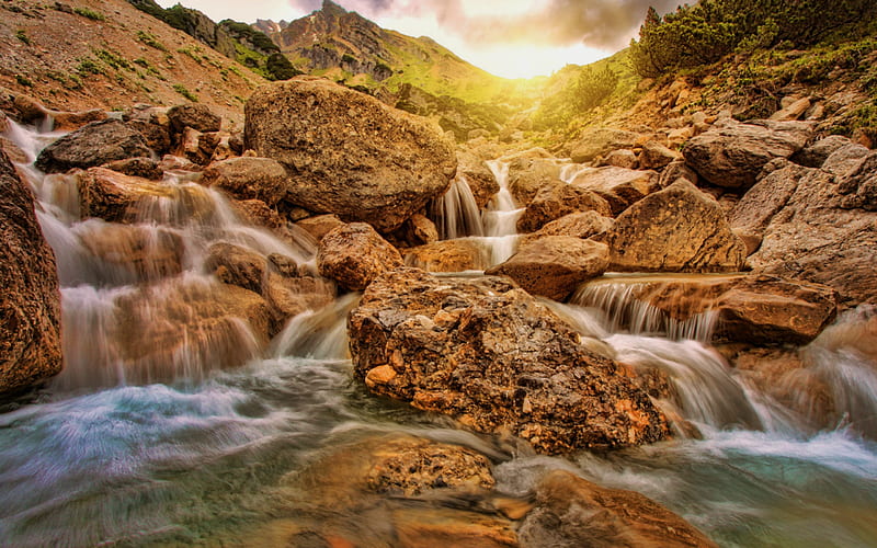 Waterfalls, Waterfall, Glen Alpine Falls, Rock, HD wallpaper