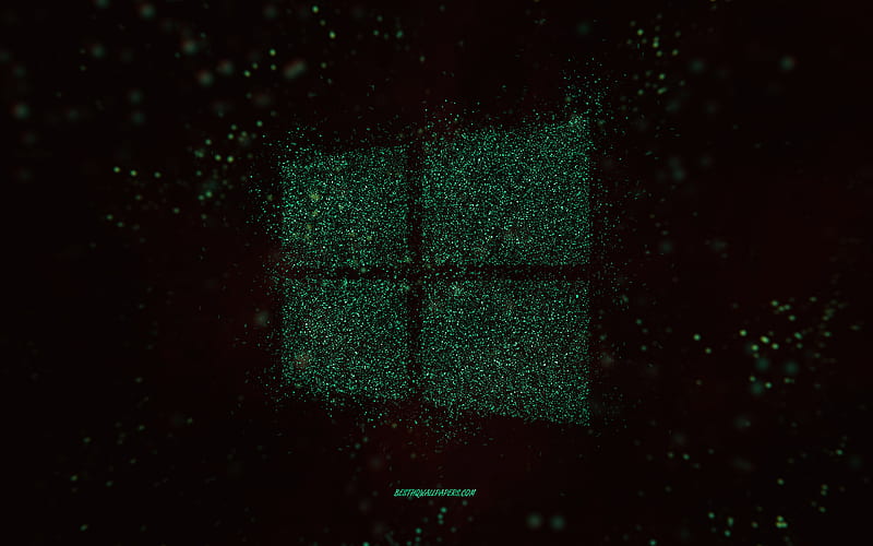 Windows glitter logo, black background, Windows logo, turquoise glitter art, Windows, creative art, Windows turquoise glitter logo, Windows 10 logo, HD wallpaper